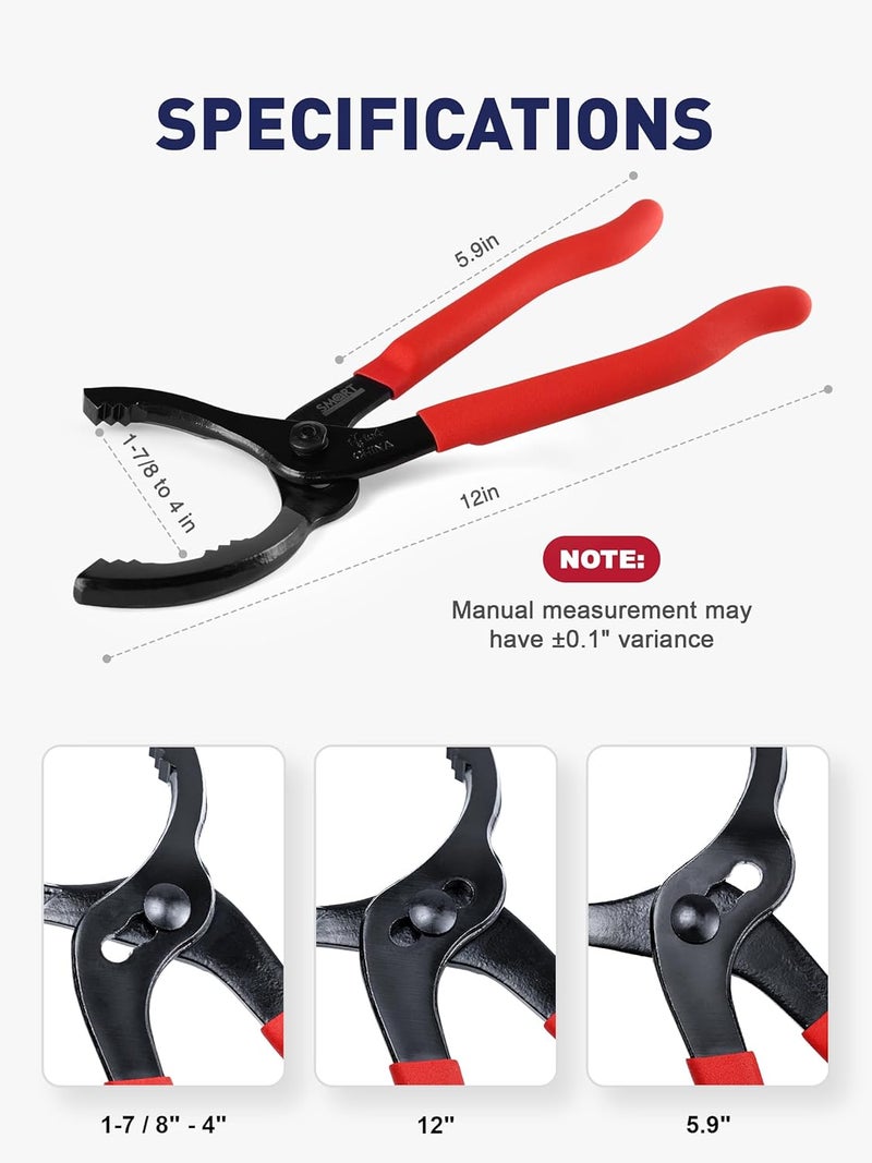 SMART JERRY - Adjustable Oil Filter Wrench | Motorcycle Oil Change Tool | 12'' Oil Filter Pliers for Engine Filter, Conduit, PVC Fitting | Fuel Filter Removal Tool Fit 1-7/8" to 4" Filter - Image 1
